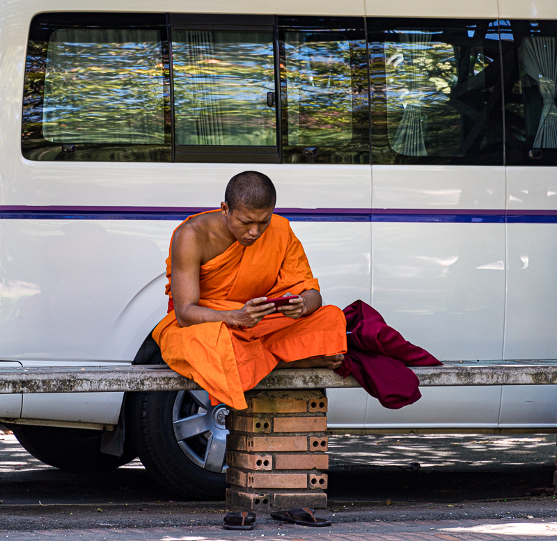 Photography by Marc Moles le Bailly - Asia - Monk With Cellphone